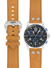 Luca Apex Azzurro blue chronograph watch with light leather band