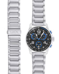 Luca Apex Azzurro blue chronograph watch with stainless steel band