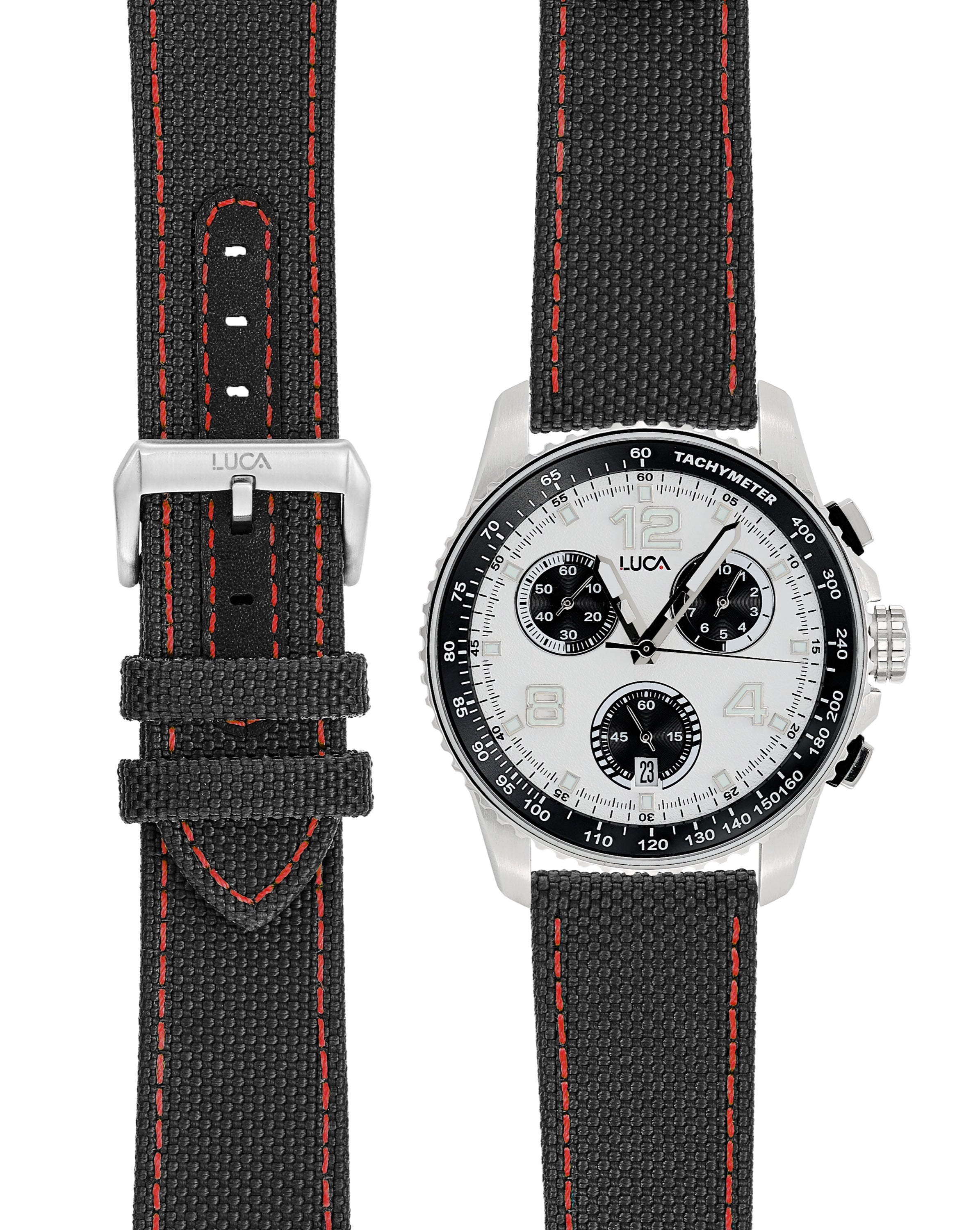 Luca Apex Panda chronograph with black and red hybrid band